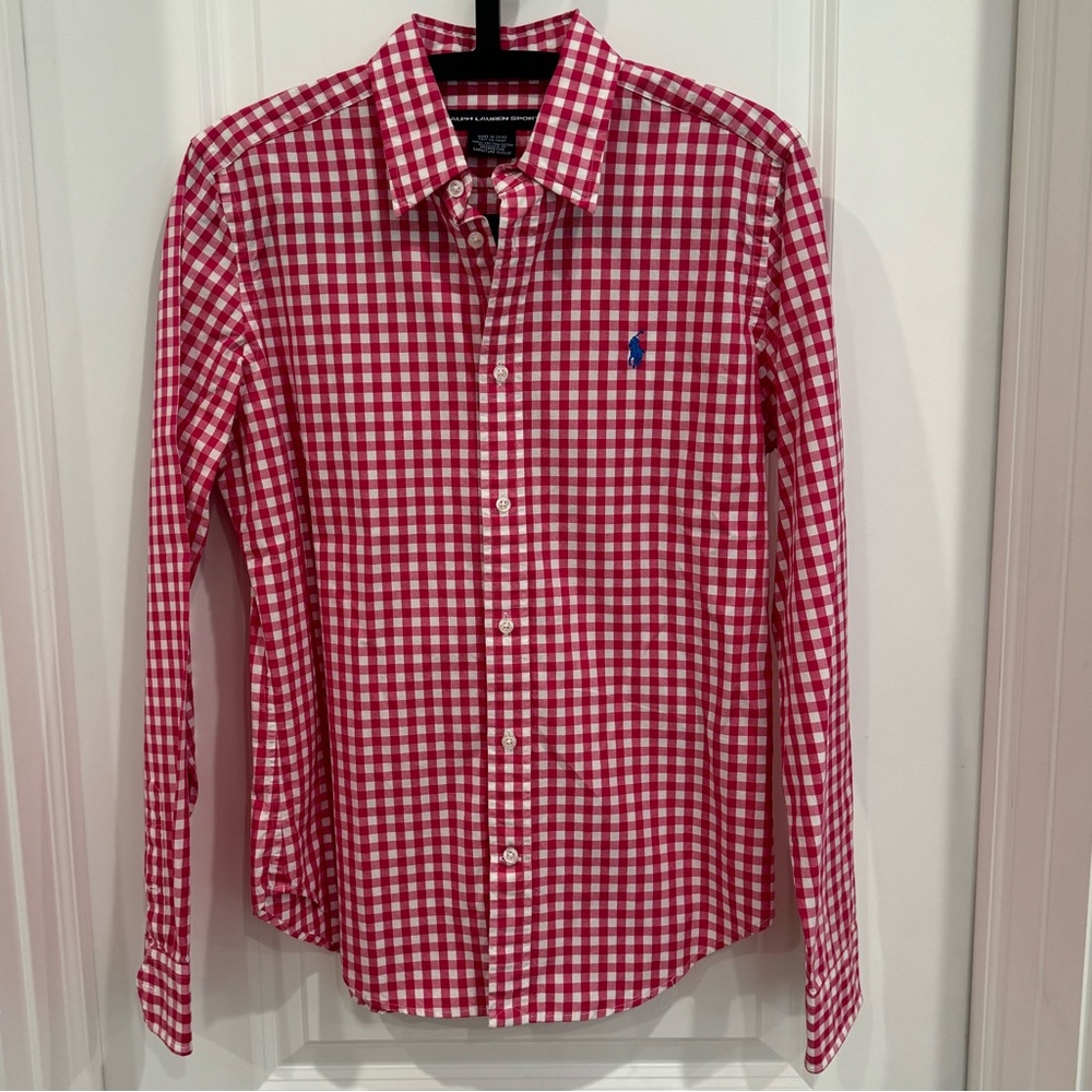 Ralph Lauren RL Sport Pink/White Gingham Button Down Women’s Size 12